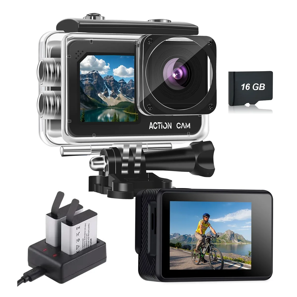  Nvgfelis N300 series Dual Screen Action Camera 1080P 30fps 16MP 40m Waterproof Black — product photo