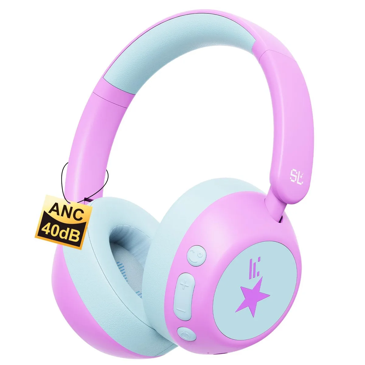 Over-ear kids headphones with padded ear cups and adjustable headband