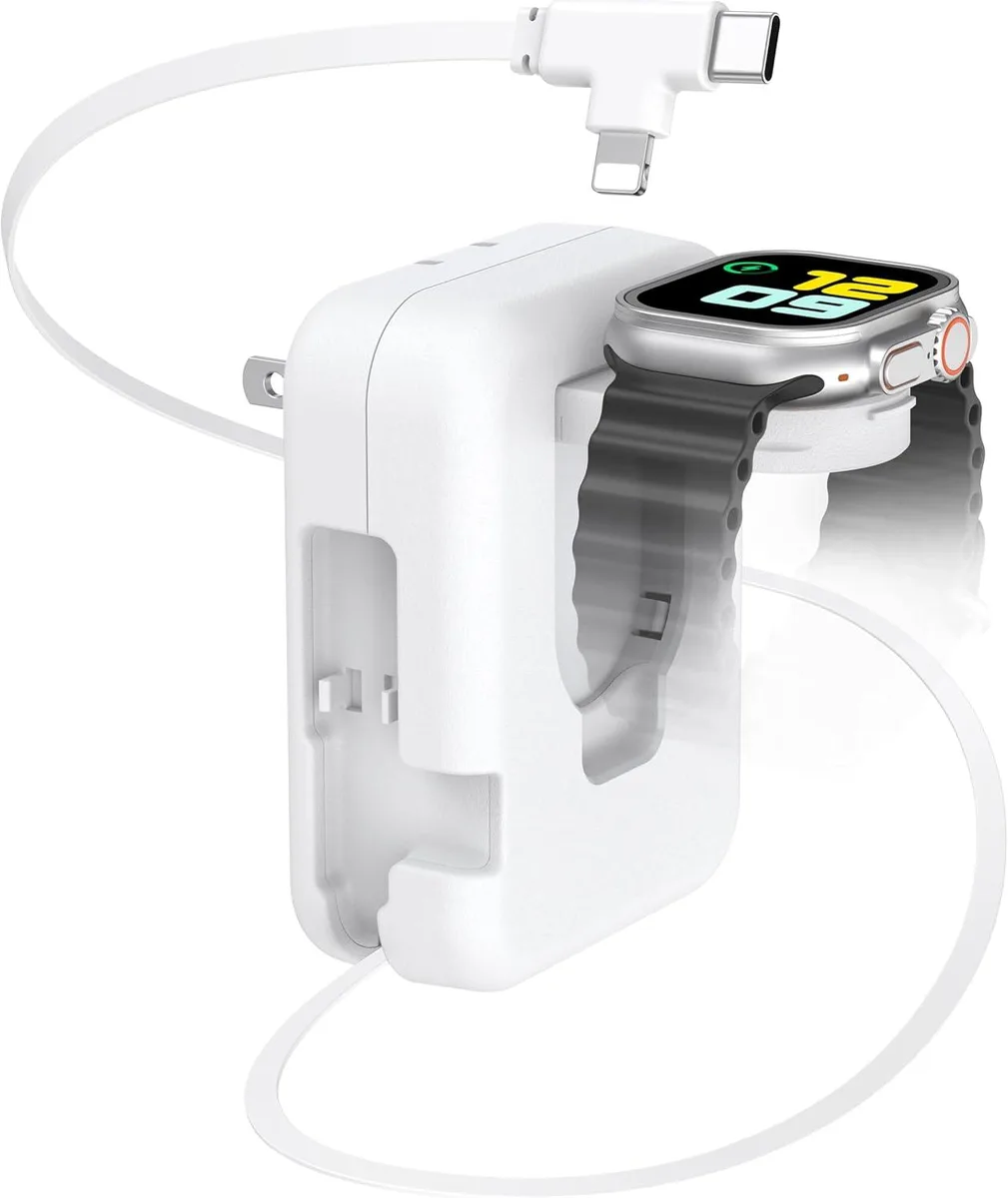 ONITOON ONITOON 3-in-1 Retractable Wall Charger 36W 31" Lightning Type-C White — product photo