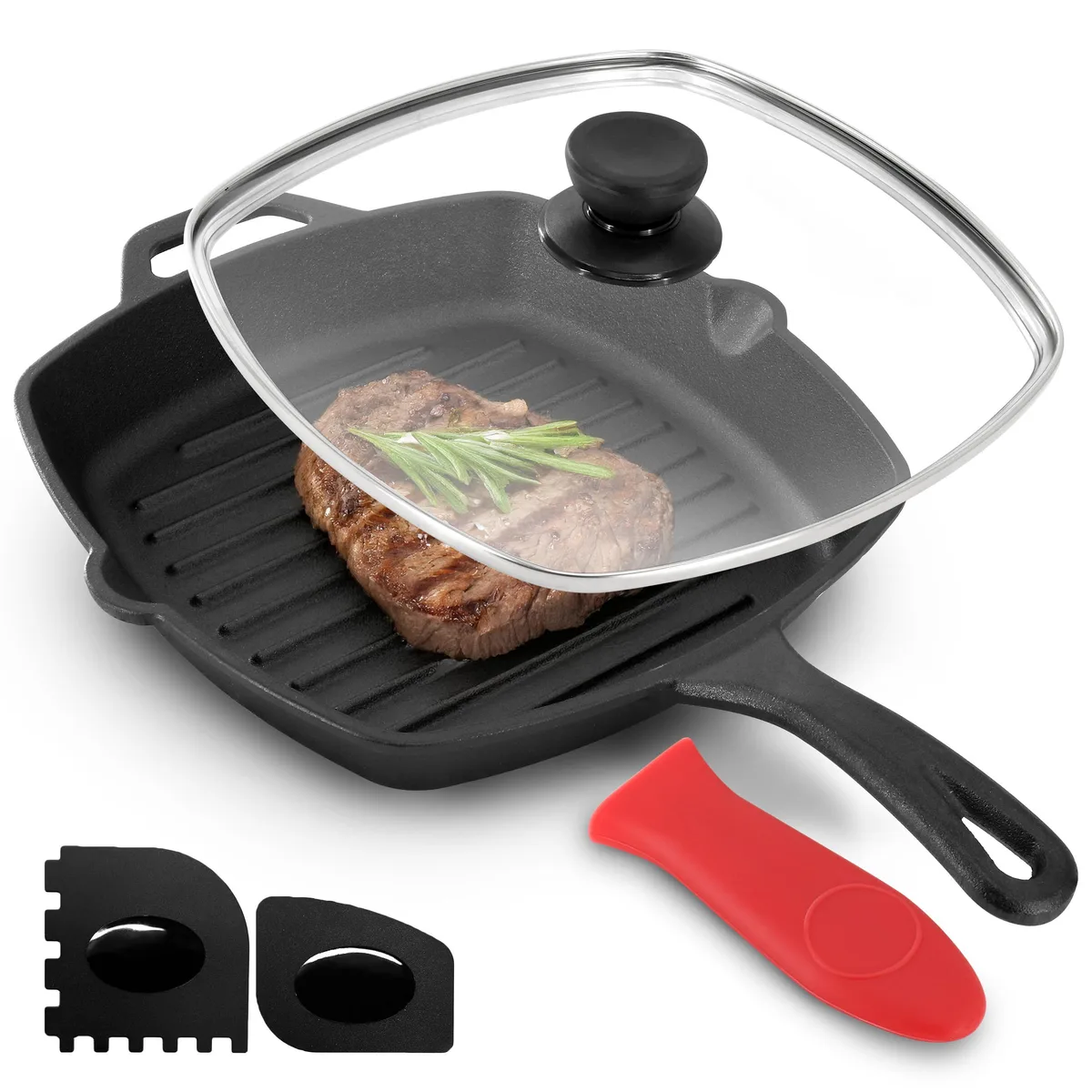 MegaChef MegaChef 510121254M 10.4" Cast Iron Griddle with Glass Lid — product photo