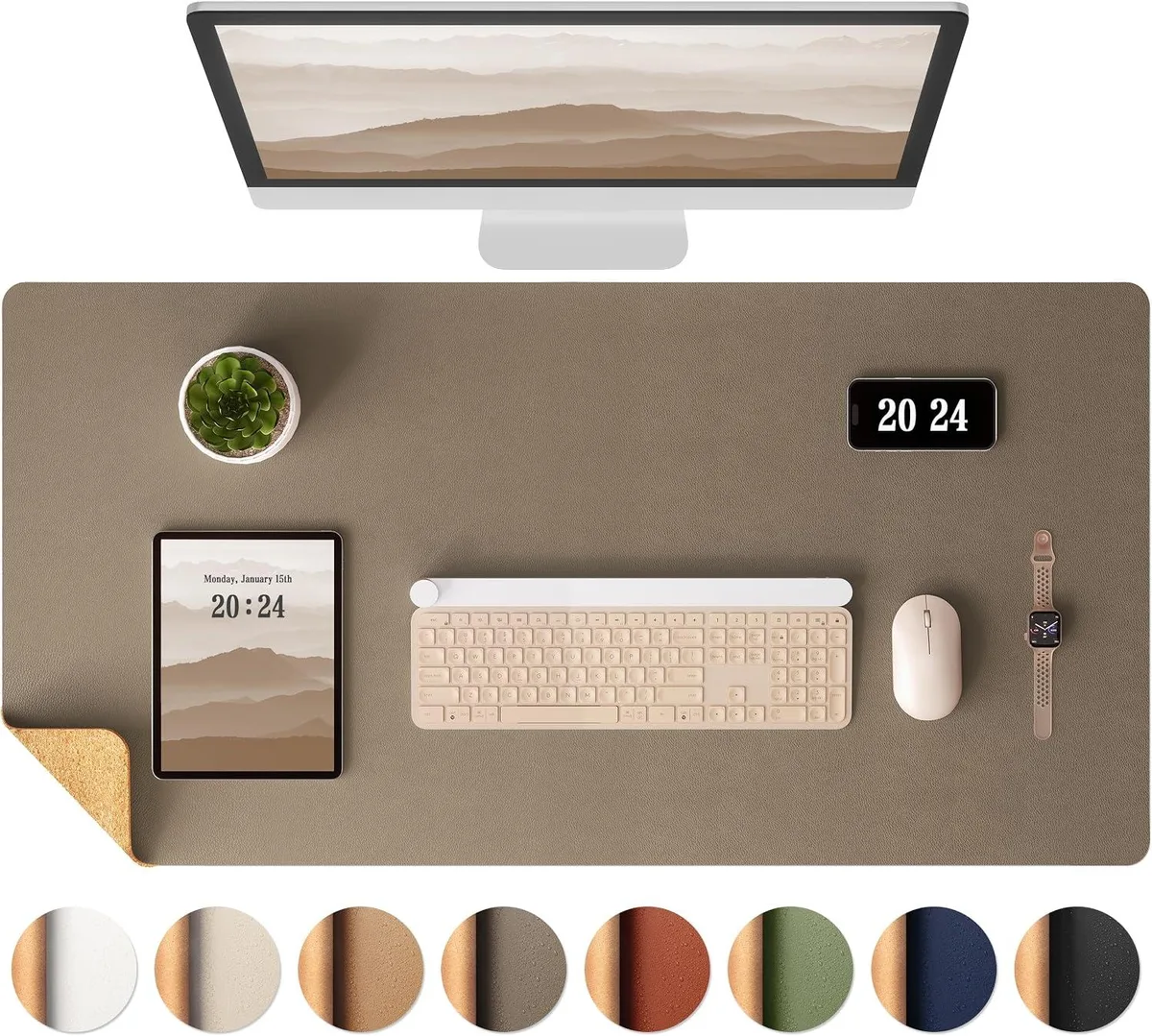 BAOFENG BAOFENG Dual-Sided Desk Mat Leather Cork 25.6x13.7 Coffee — product photo