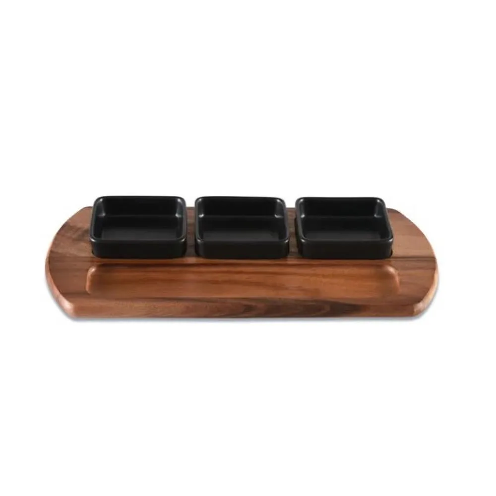 Kalmar Home Kalmar Home Acacia Charcuterie Tray with 3 Black Ceramic Bowls 18 — product photo