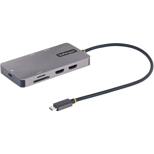STARTECH STARTECH 120B-USBC-MULTIPORT docking station, dual HDMI 4K 60Hz, 2×USB-A 5Gbps, GbE, SD, 100W PD, 30cm cable — product photo