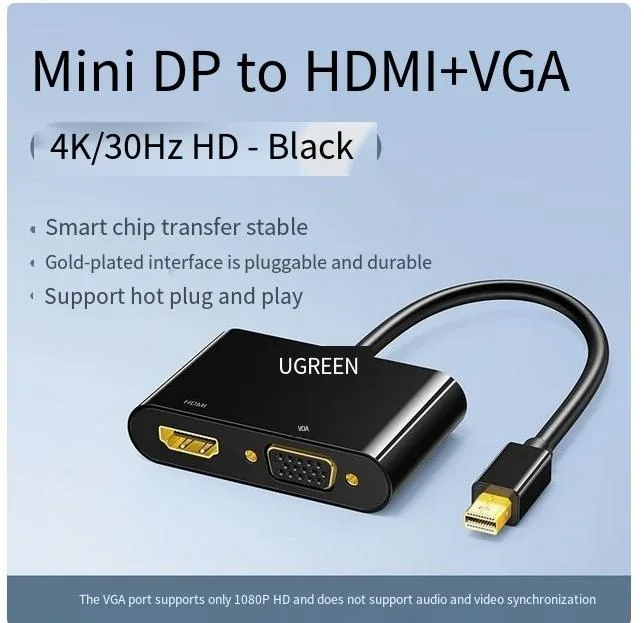Enfain Enfain MD115 Mini DisplayPort to HDMI VGA displayport cable 4K30 1080P60 — product photo