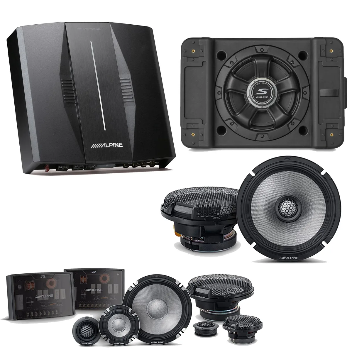 Alpine Alpine PXE-C80-88 OPTIM8 8-Channel Amplifier Bundle with SS-SB10 10 Subwoofer, R2-S653 &amp; R2-S65 6.5 Speakers — product photo