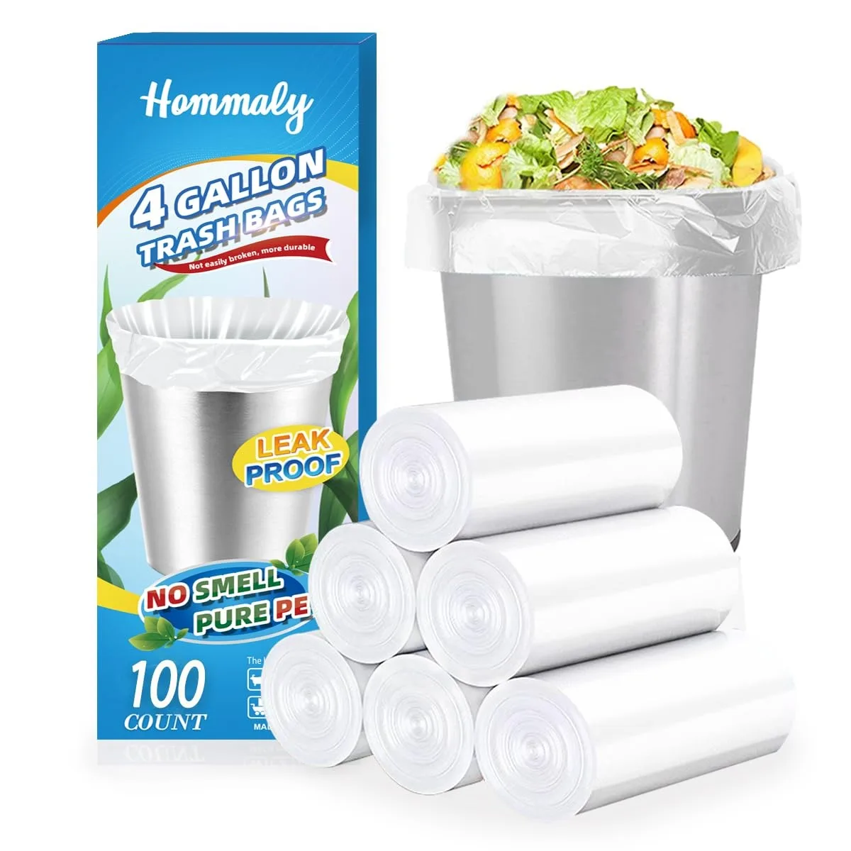  Hommaly 4Gal 100 Clear Trash Bags 4 Gallon 100 Count — product photo