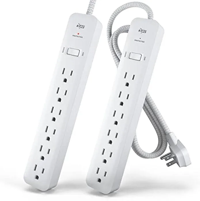 TAURKENAM TAURKENAM 6-Outlet Surge Protector Power Strip 4 ft Braided Cord 1080J 2-Pack White — product photo