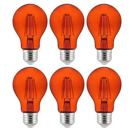 Clear A19 LED bulb with orange filament visible inside