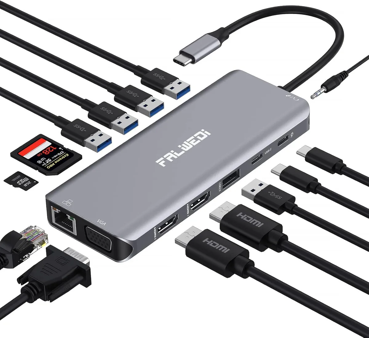 BFKK BFKK 14-in-1 USB-C Docking Station Dual HDMI VGA PD 100W Ethernet SD/TF Audio — product photo