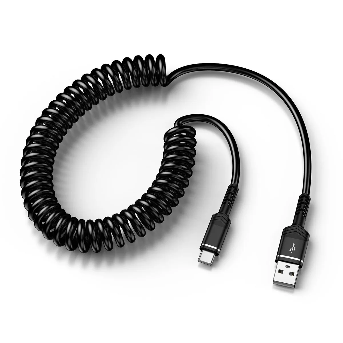  VIFIGEN USB to USB-C Coiled Cable 1.3ft to 3ft Black 480 Mbps — product photo