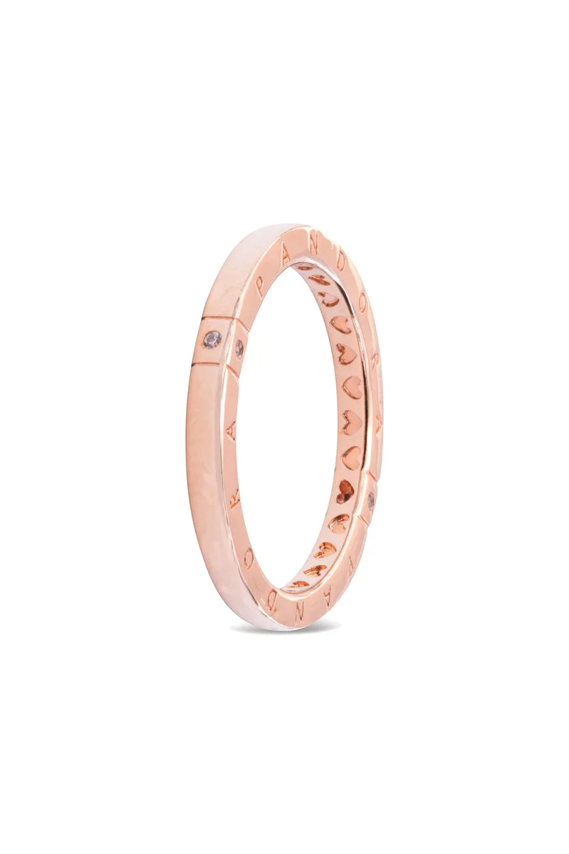PANDORA PANDORA Logo &amp; Hearts Ring 14k rose gold-plated — product photo