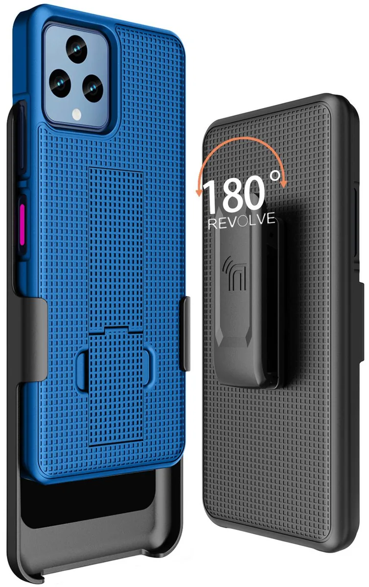 Nakedcellphone Nakedcellphone Blue Kickstand Case + Belt Clip Holster Combo for T-Mobile REVVL 6 5G 2022 / REVVL 6X 5G 2023 — product photo