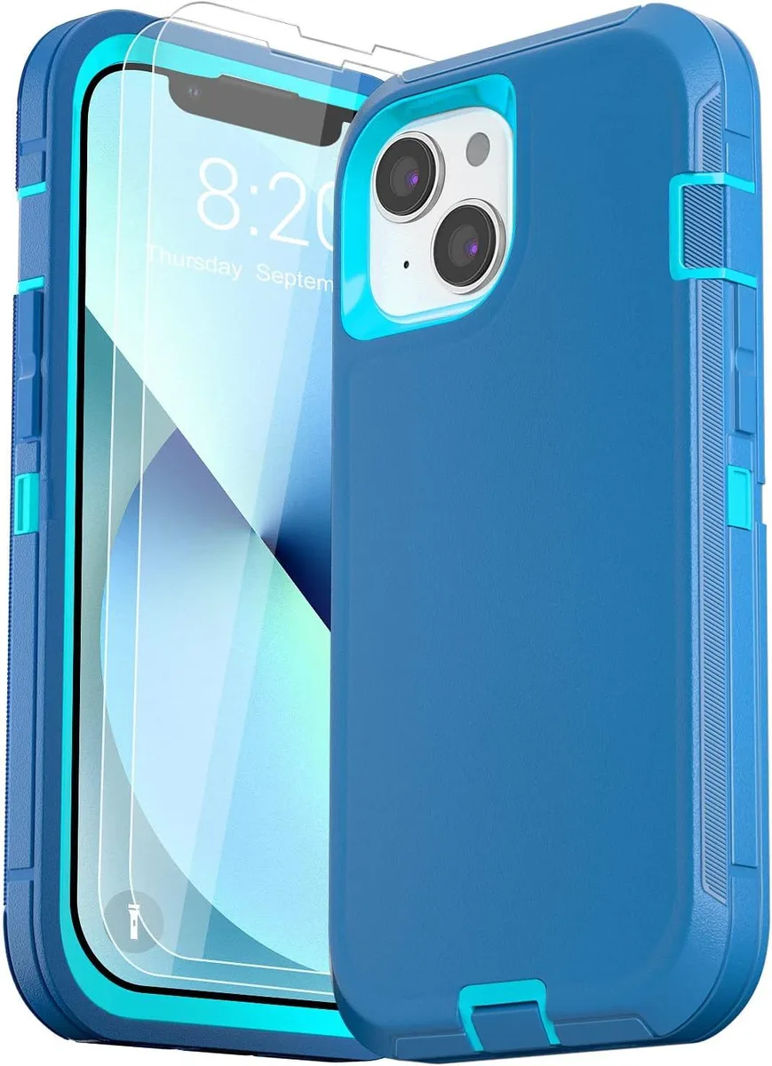 PISKEKAT PISKEKAT iPhone 13 6.1 Case Blue with 2 Tempered Glass — product photo