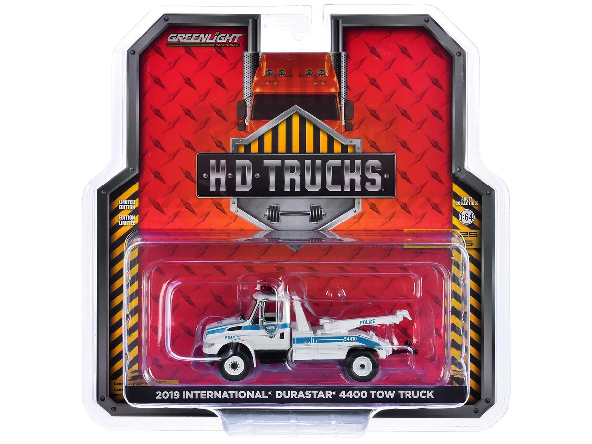 GREENLIGHT GREENLIGHT 2019 International Durastar 4400 Tow Port Authority Police White Blue 1/64 Diecast Series 25 — product photo