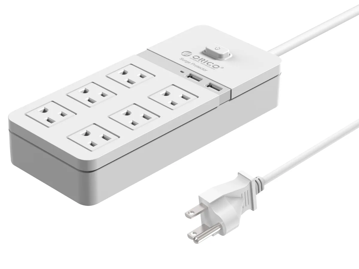 Orico Orico SPC-S6U2-WH 6-outlet surge protector 2 USB 2.4 A 1875 W white — product photo