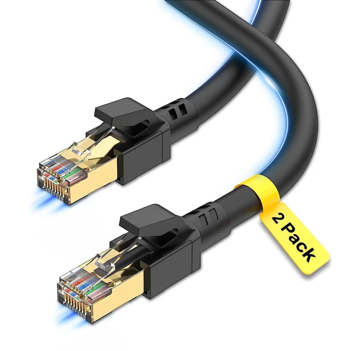 AUBEAMTO AUBEAMTO TXCM-C8 Cat 8 network ethernet cable 1.5 ft 26AWG 40Gbps 2000MHz S/FTP 50µm gold RJ45 black 2 pack — product photo