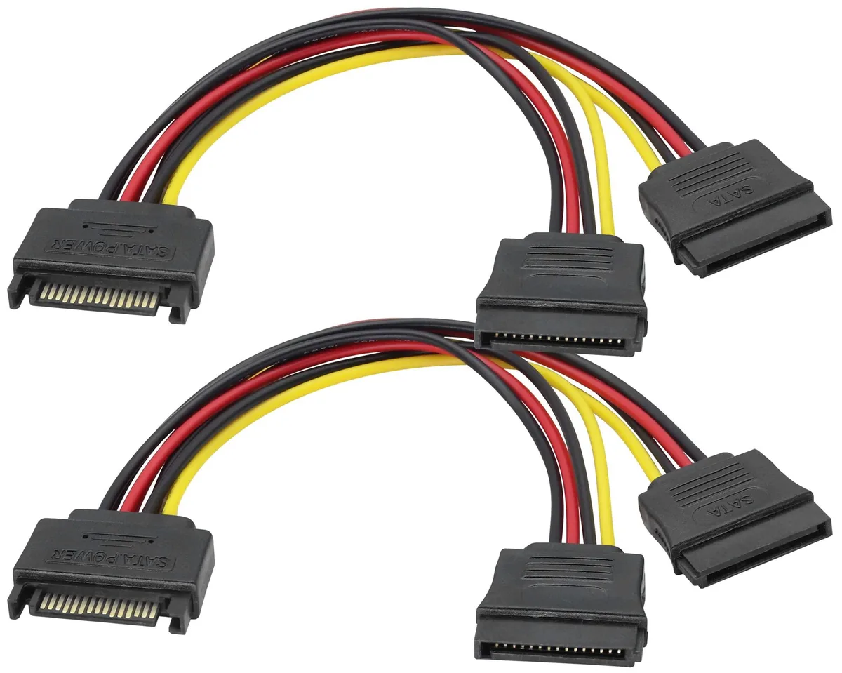 Vszerda Vszerda SATA 15Pin 1 Male to 2 Female Power Splitter Cord 19cm 18AWG 2Pack — product photo