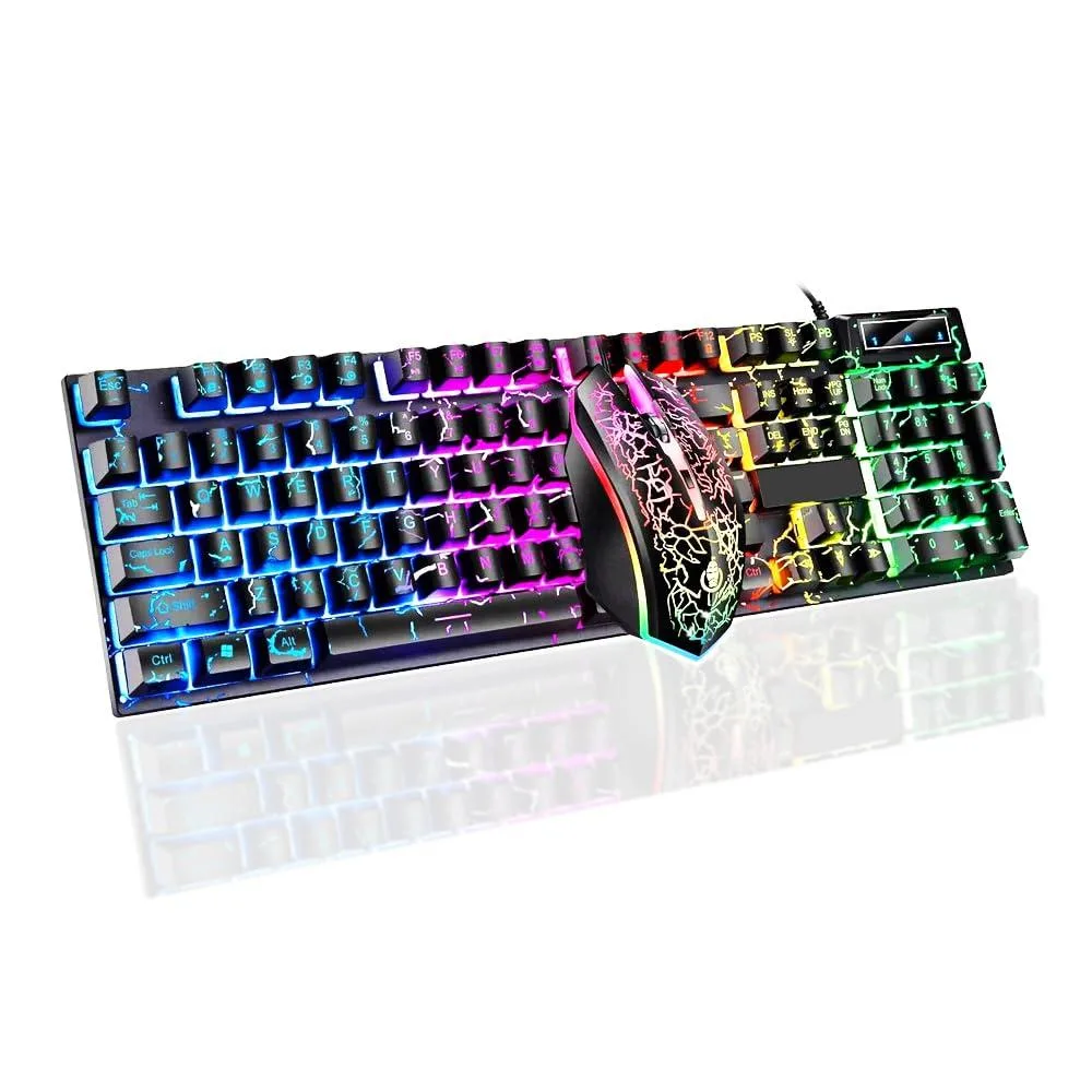 Guiheng Wired Crack Rainbow Gaming Keyboard and Mouse Combo 104 Keys Black — product photo