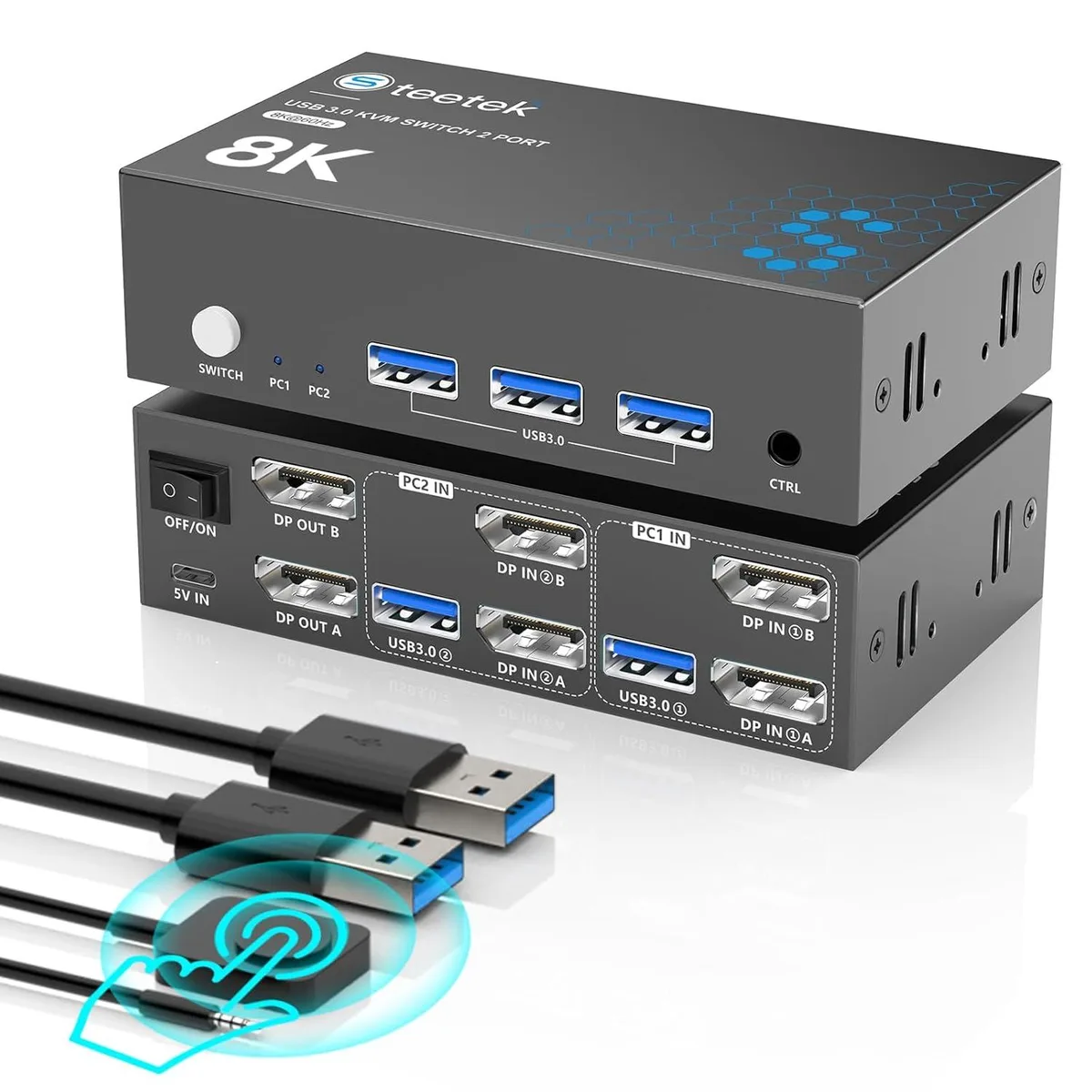 Explus-C Explus-C KVM Switch Dual DisplayPort 2 PCs 2 Monitors 8K 60Hz 4K 240Hz — product photo