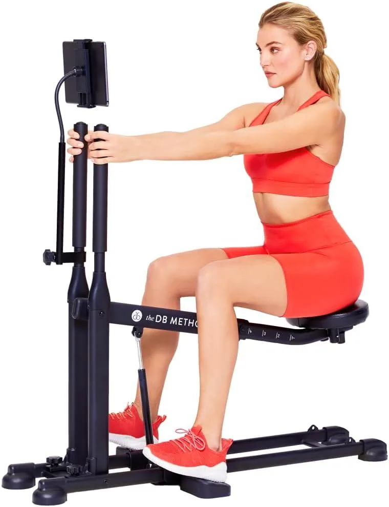 Foldable steel-frame squat machine with phone holder, compact silver finish