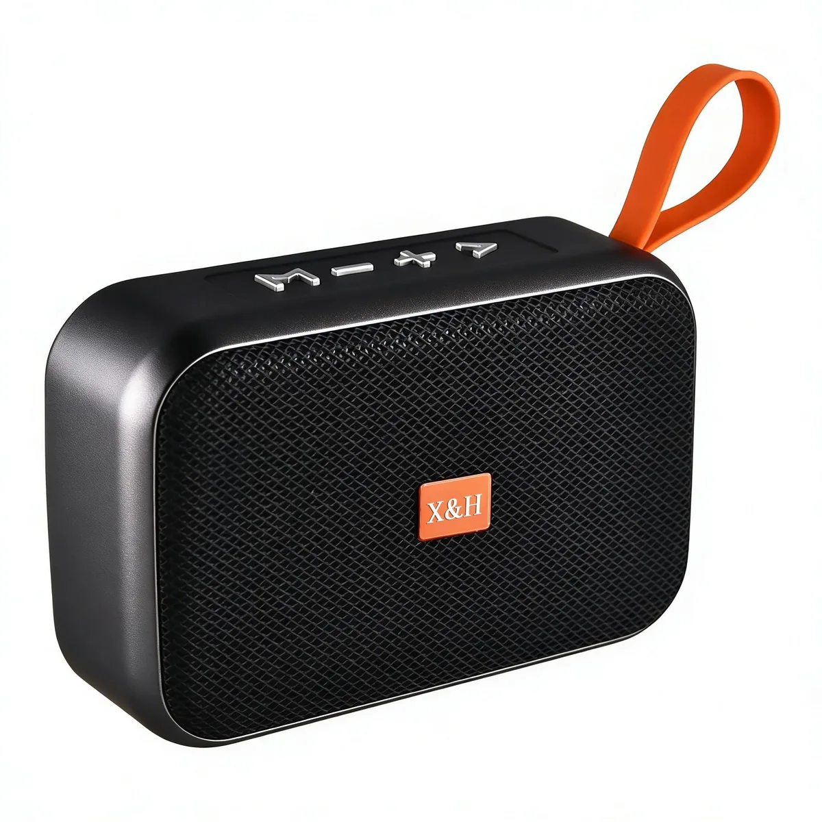 Compact rectangular Bluetooth speaker with integrated carry handle, matte finish, touch controls on top, 5.71 x 2.17 x 3.62 in
