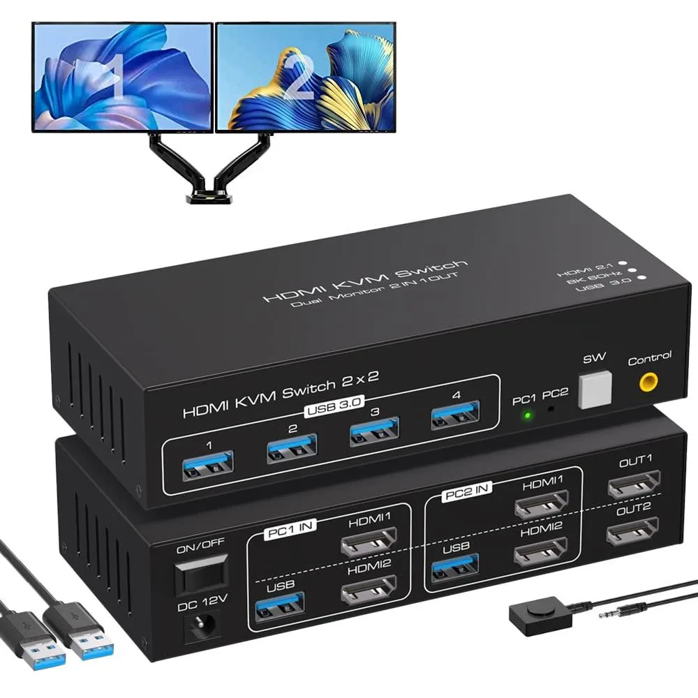 FANTEC FANTEC Dual Monitor HDMI KVM Switch 2 Port 4K@120Hz 8K@60Hz 4x USB 3.0 — product photo