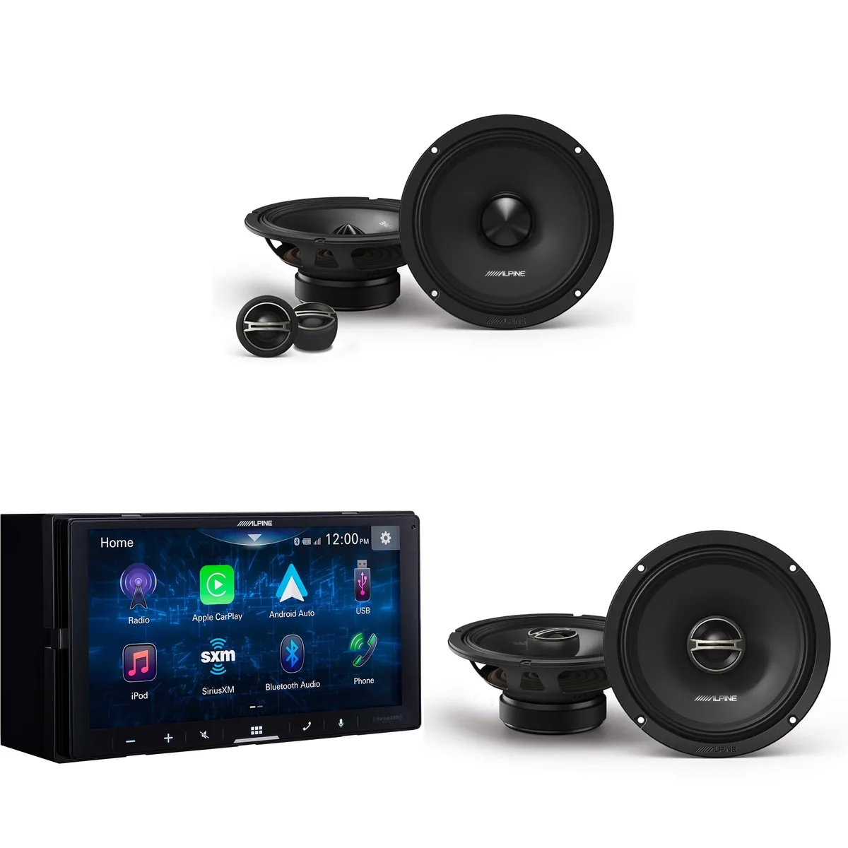 Alpine Alpine iLX-W670 Digital Multimedia Receiver with DM-65C-G 6.5" Component & DM-65-G 6.5" Coaxial Speakers — product photo