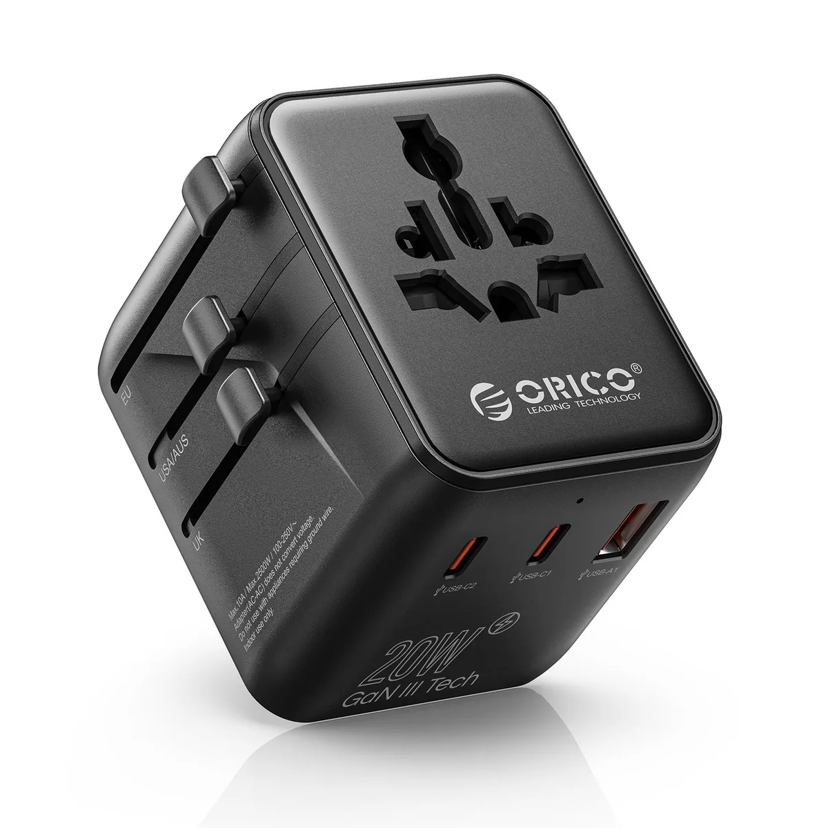 Orico Orico UA-1U2C-PRO power strip 2 USB-C 1 USB-A 20W 320g — product photo