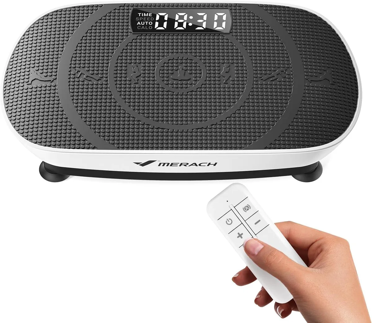 Curved vibration plate with textured silicone surface and LED display