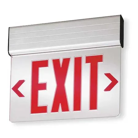 Aluminum LED exit sign with red letters and gray housing