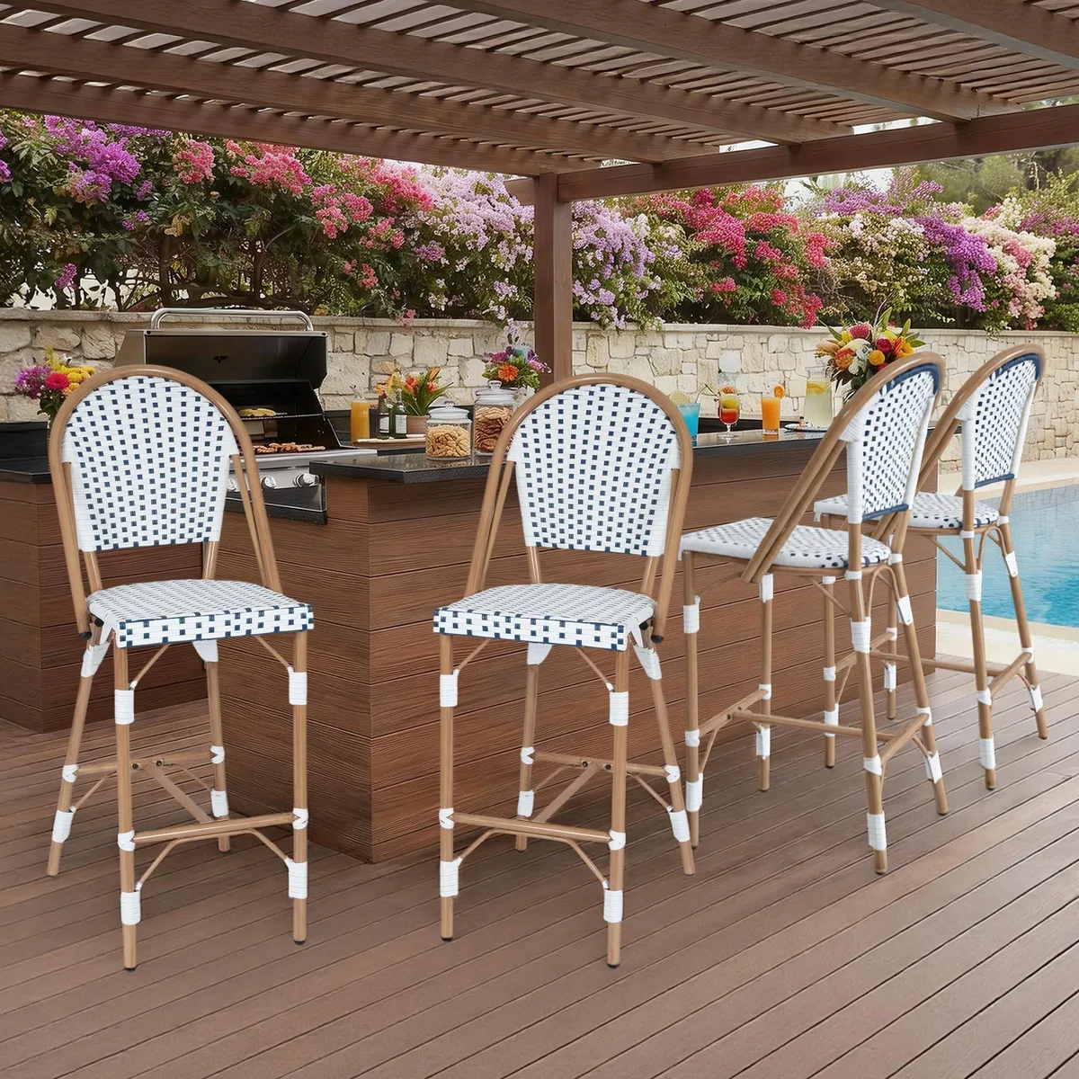 VANBOW VANBOW 30" French Counter Height Bar Stool Set of 4 White/Blue — product photo