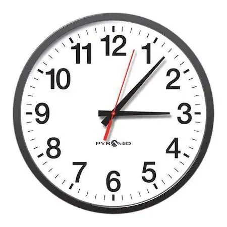 Black round analog wall clock 17 inch diameter wireless synchronized battery powered