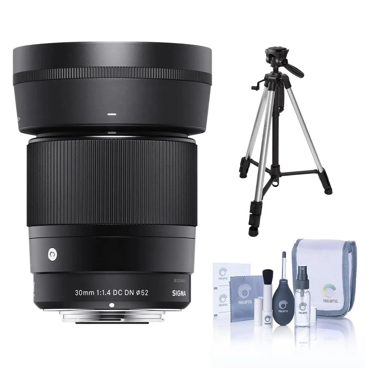 SIGMA SIGMA 30mm f/1.4 DC DN Contemporary Sony E lens with tripod — product photo
