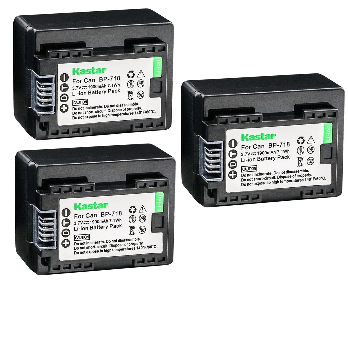 Kastar Kastar BP-718 3-pack 3.7V 1900mAh camera battery — product photo