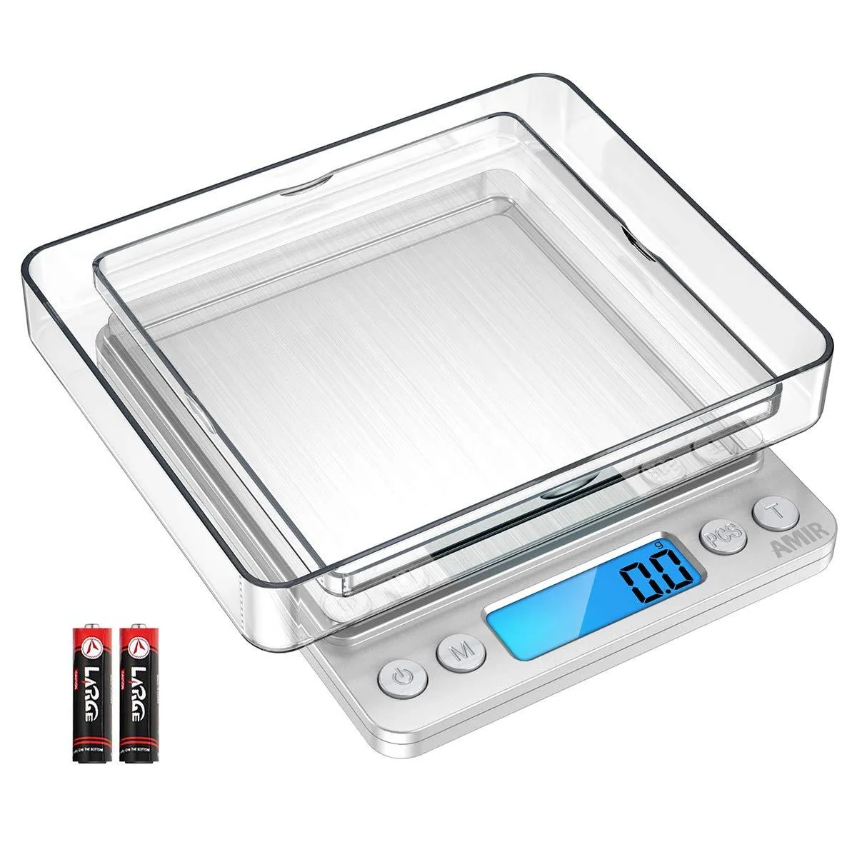 Yellow pocket scale with stainless platform and backlit LCD display