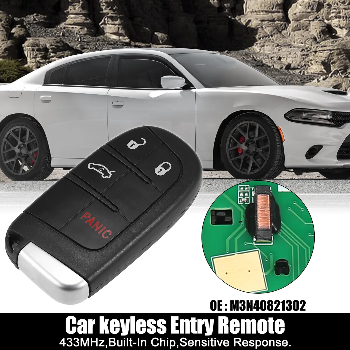 Unique-Bargains Unique-Bargains Replacement Key Fob M3N40821302 433MHz 46 Chip 4 Button Door Key — product photo