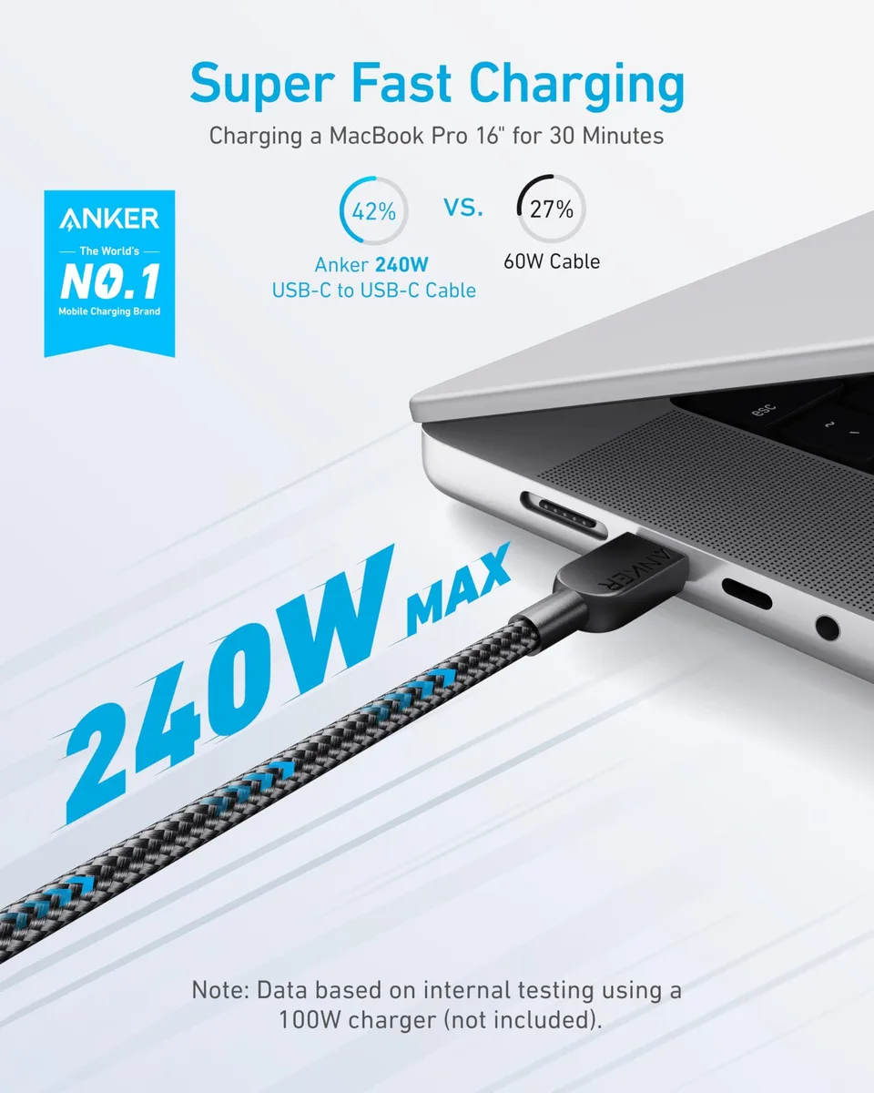 Two black braided USB-C cables coiled together 6 ft long