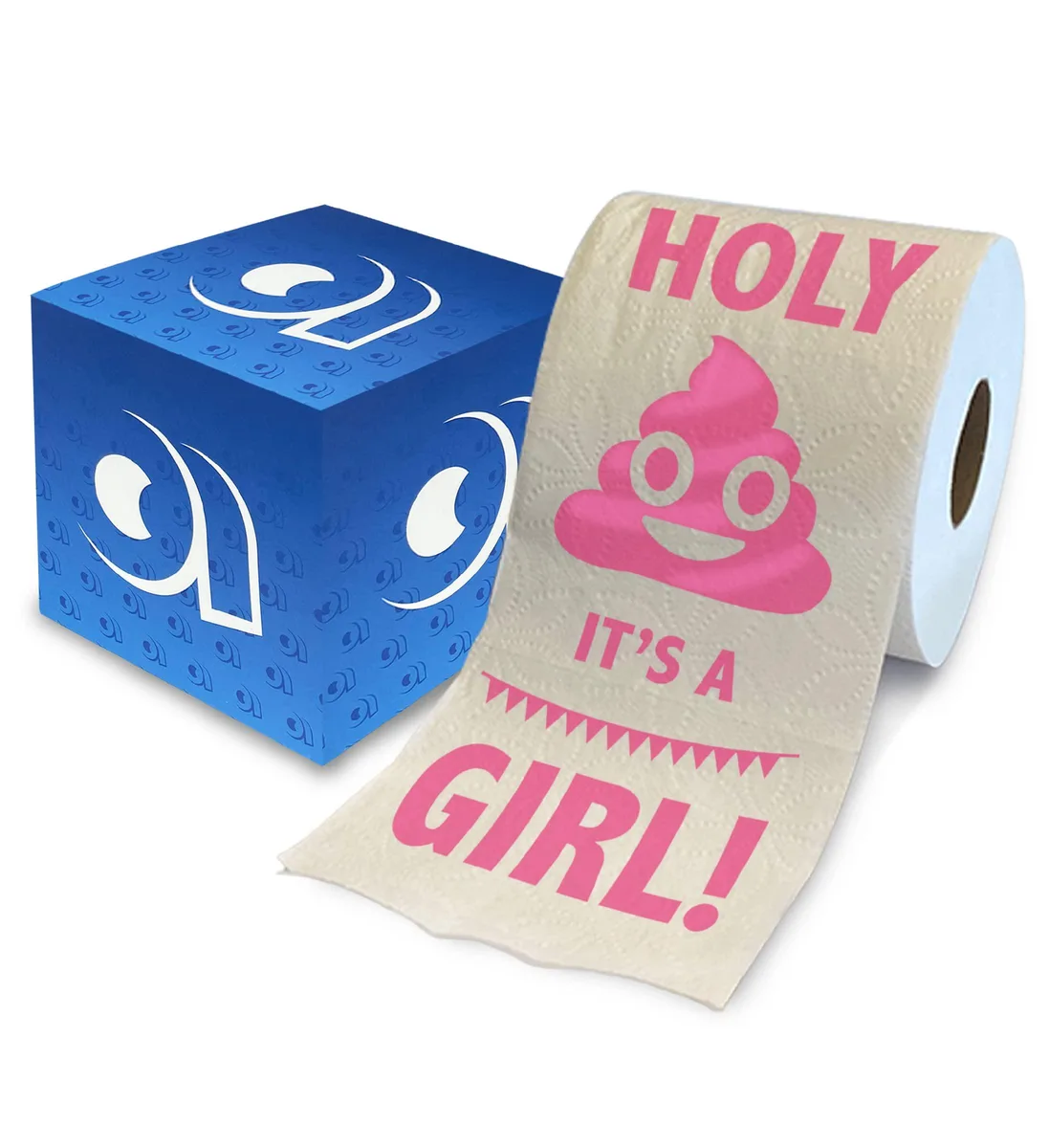 Pink printed toilet roll in a gift box, 500 sheets, "Holy It's A Girl" design