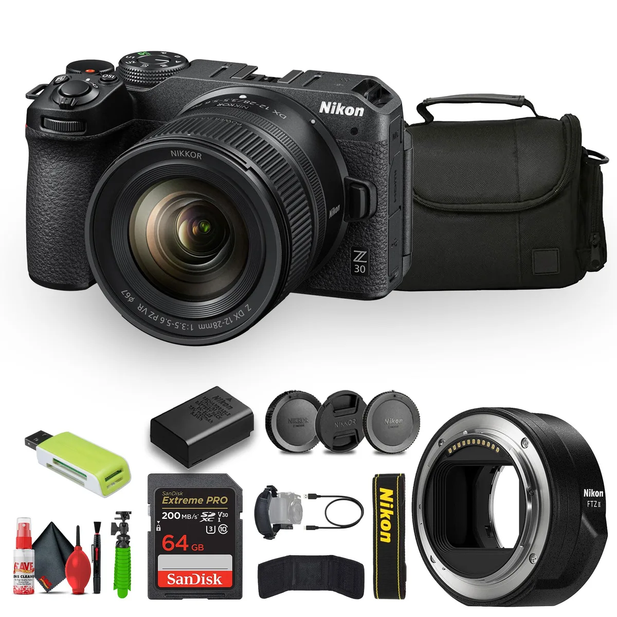 Nikon Inc Nikon Z30 12-28mm Lens Bundle (1781) with FTZ II Adapter, 64GB Card, Tripod — product photo