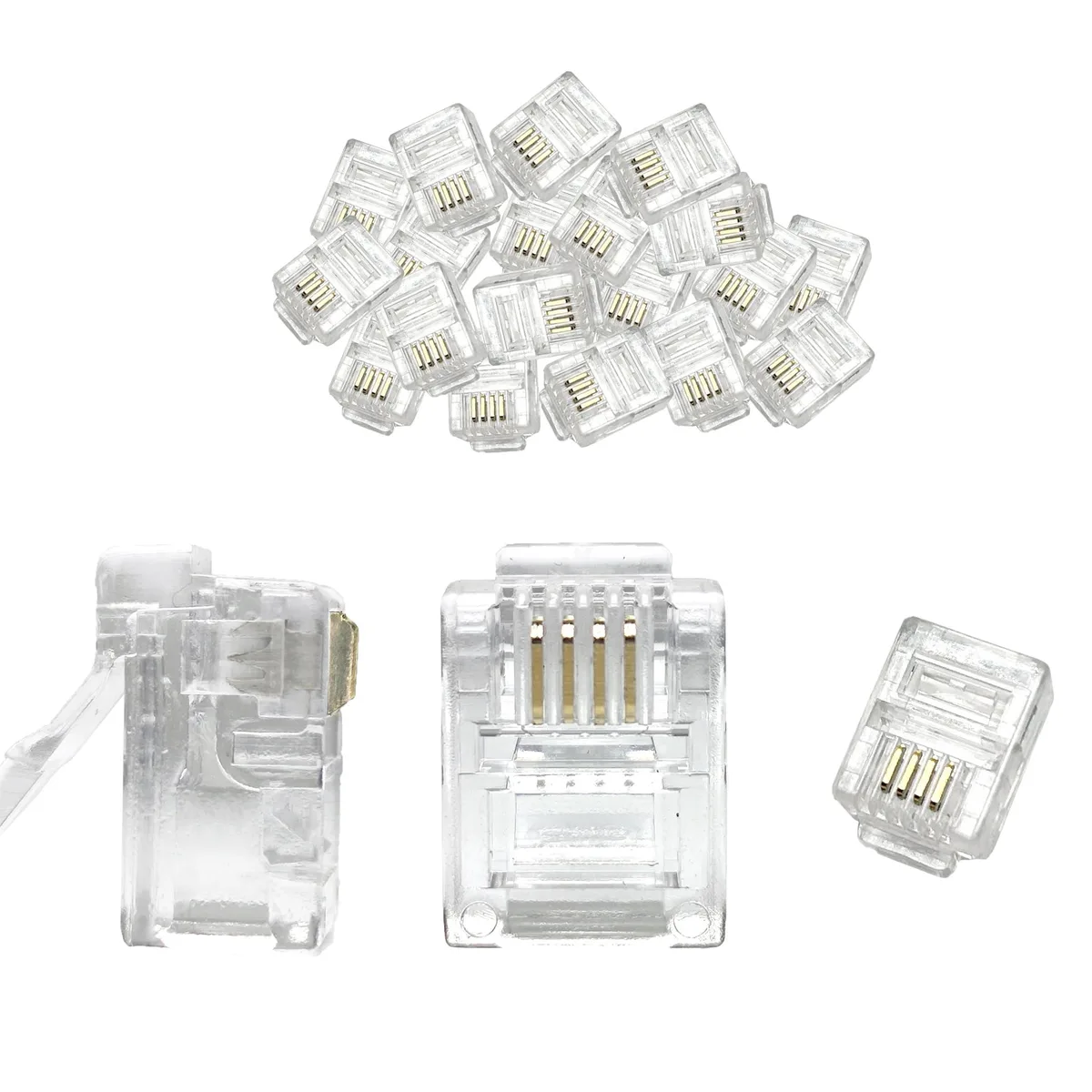 Menewstart RJ11 6P4C Modular Plugs 100-Pack Black 3 Prong Gold Plated — product photo