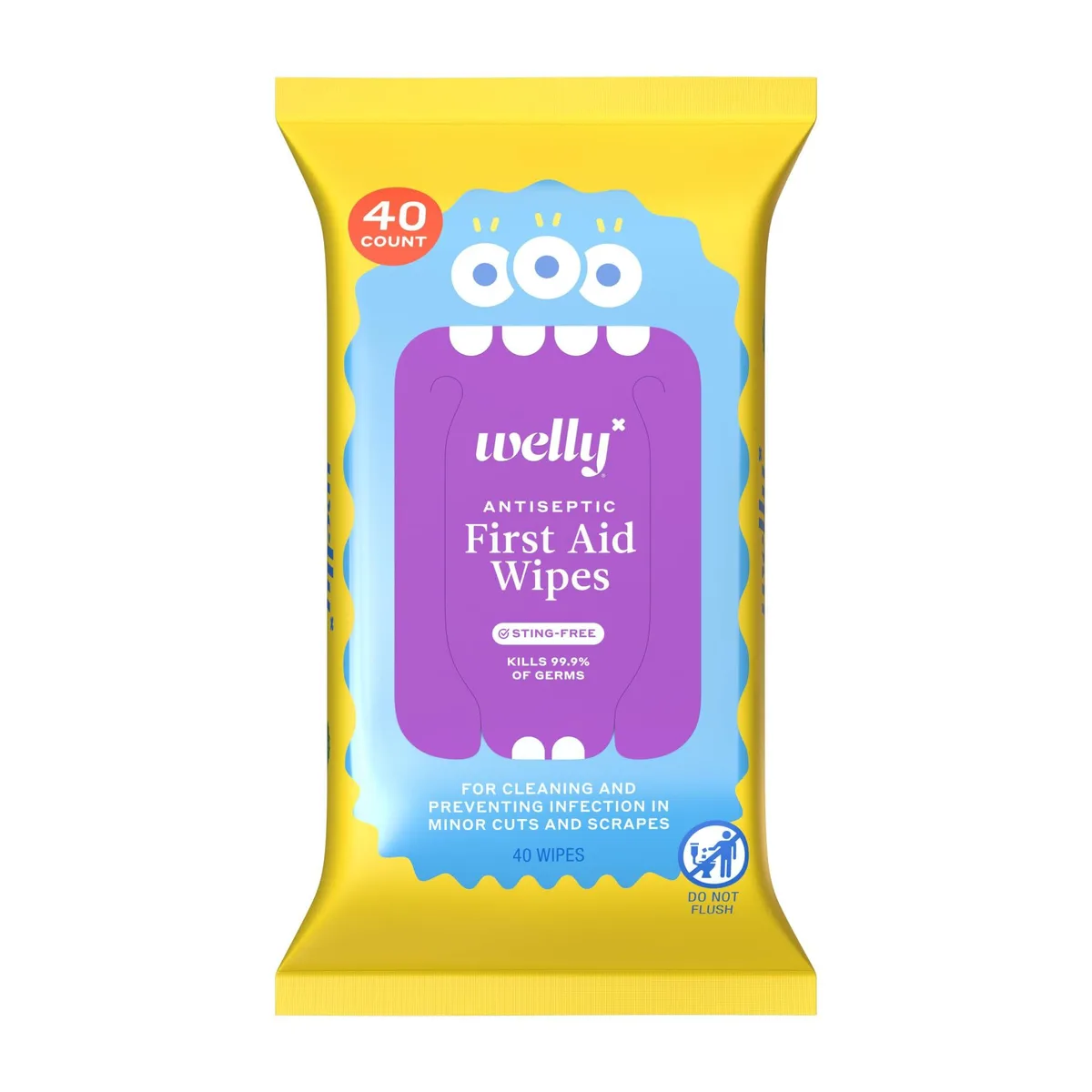 Rectangular resealable pack of 40 antiseptic wipes