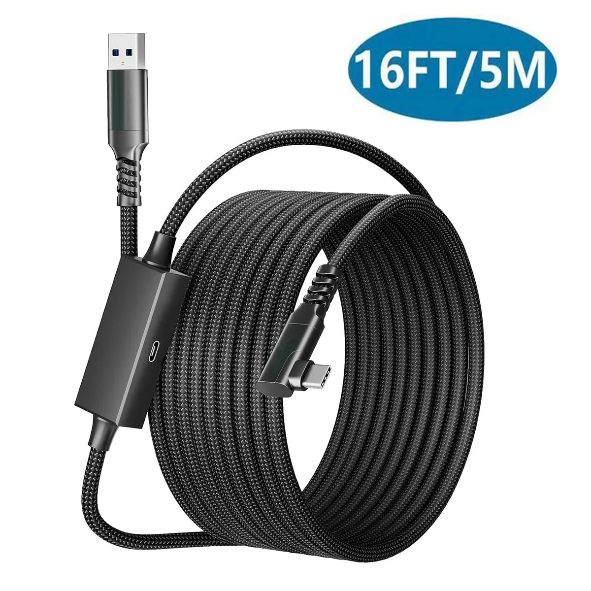 AUTYUE AUTYUE USB A to C VR Link Cable 16FT 60W PD 3.0 5Gbps USB 3.2 Gen 2 90° right-angle USB-C vr accessory — product photo