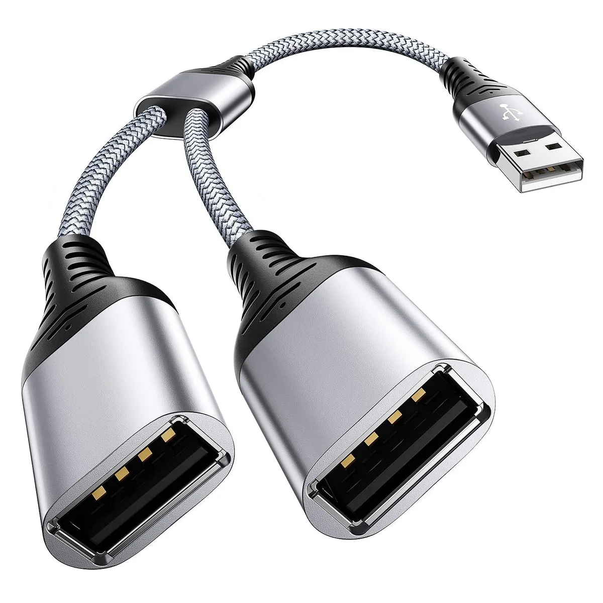  ANDTOBO USB 2.0 A Male to 2 Female Y Splitter Cable 1 ft Grey — product photo