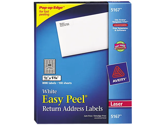 Avery Avery 5167 Easy Peel Address Labels 8000 Labels 100 Sheets 80 per Sheet — product photo