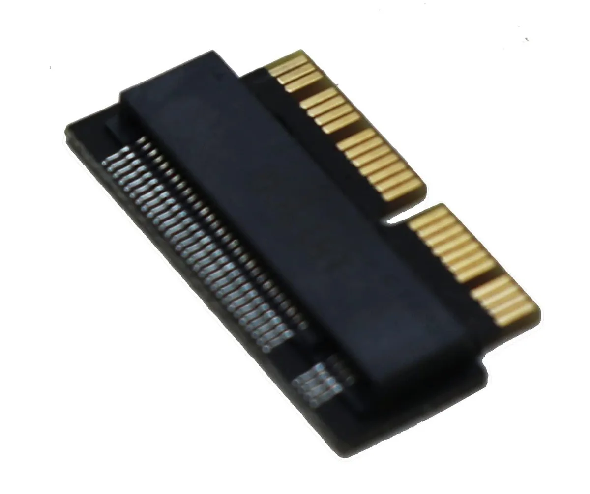 Small black circuit board with gold edge connector and M.2 slot