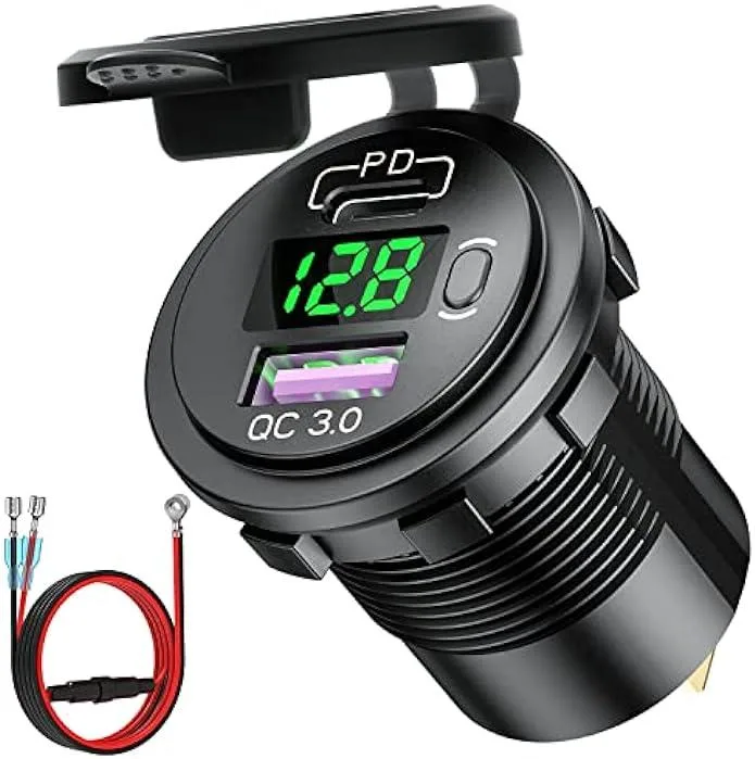 iworkmart iworkmart USB C PD 3.0 QC 3.0 Dual Charger 12V/24V LED Voltmeter Switch car electronics accessory — product photo