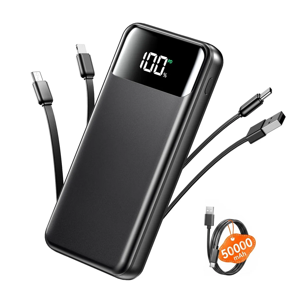 OHOVIV N10 50000mAh power bank 22.5W 4 built-in cables — product photo