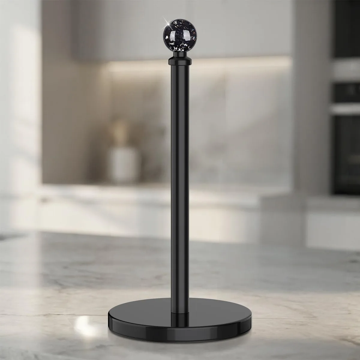 Black Paper Towel Holder Countertop Black Ball Decor Brass Kitchen Accessory — product photo