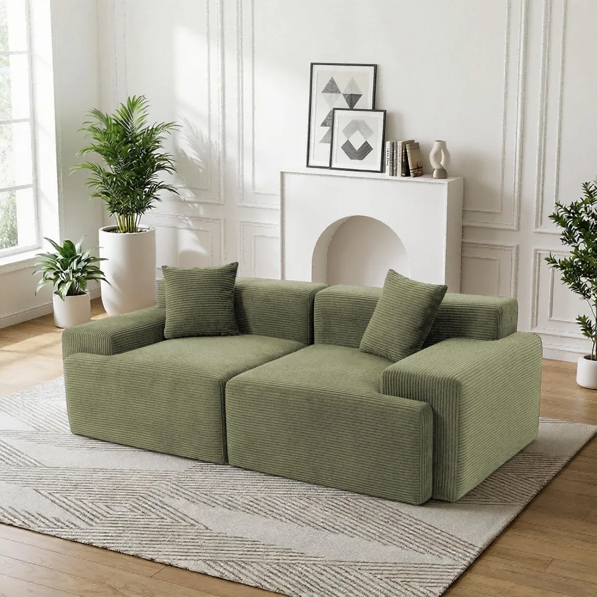 VANBOW VANBOW Cloud Sectional Sofa 2 Seater Green Corduroy Memory Foam No Assembly — product photo