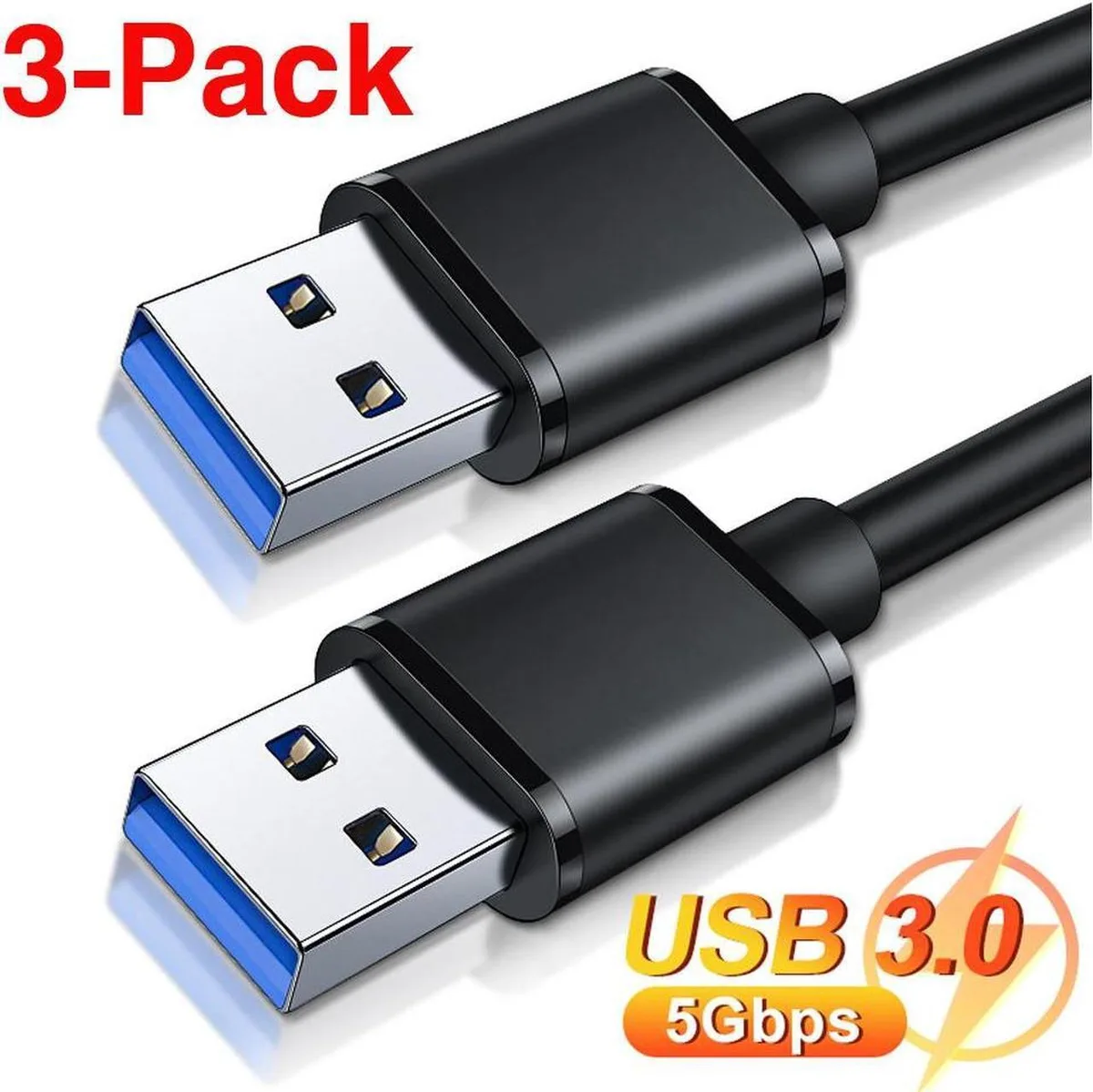 Three short blue USB 3.0 Type A male to female extension cables, 1.6 ft each